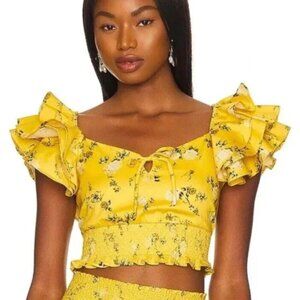 Alice and Olivia Yellow Floral Crop Top